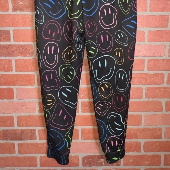Public Record Pants L Jogger Sweats Smiley Face Graphic Black Neon Activewear - Picture 12 of 13